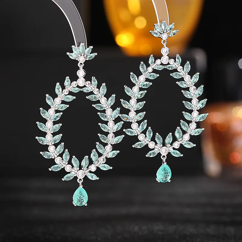 

Billincolor Lce Crack Zircon With Tide Tree Leaves Olive Branch Earrings For Wedding Or Party