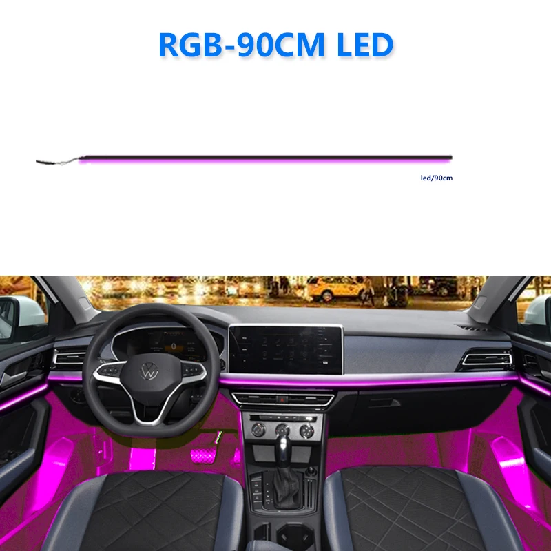 

22 в 1, 64-цветная RGB-симфония, автомобильное окружающее освещение, интерьерная акриловая направляющая, светодиодная лента, украшение, атмосферная лампа с управлением через приложение