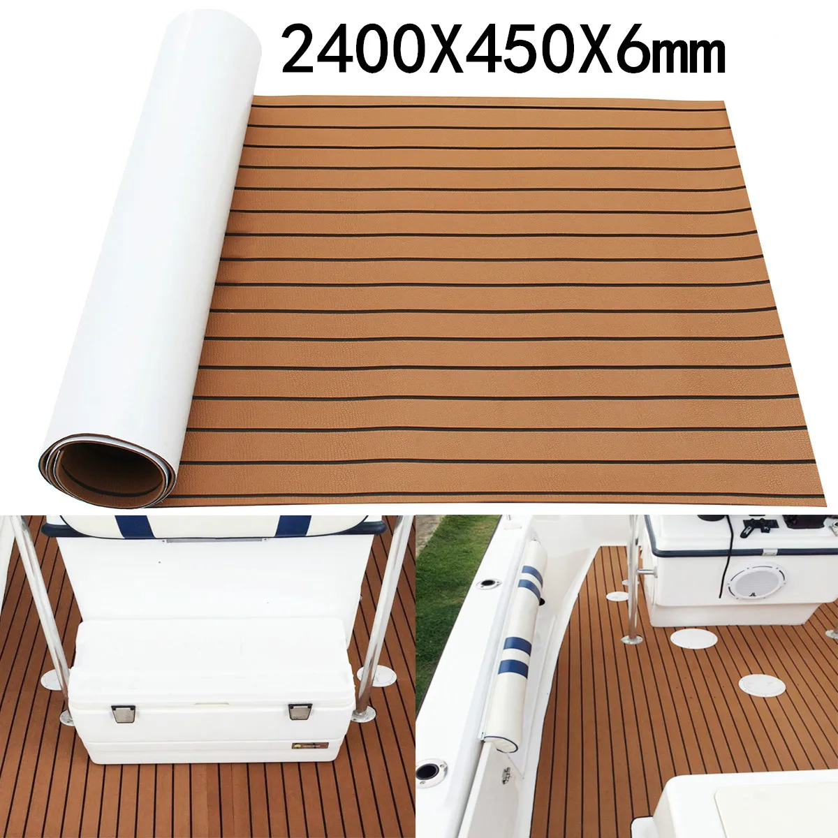

2400X450X6mm/2400x57x6mm EVA Foam Boat Decking Sheet Self-Adhesive Marine Flooring Faux Teak Floor Mat Carpet for Yacht RV