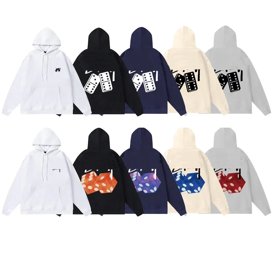 

23FW High Quality Inkjet Dice Doll Black 8 Foaming Printing Hoodie Sweatshirts Casual Loose Pullover