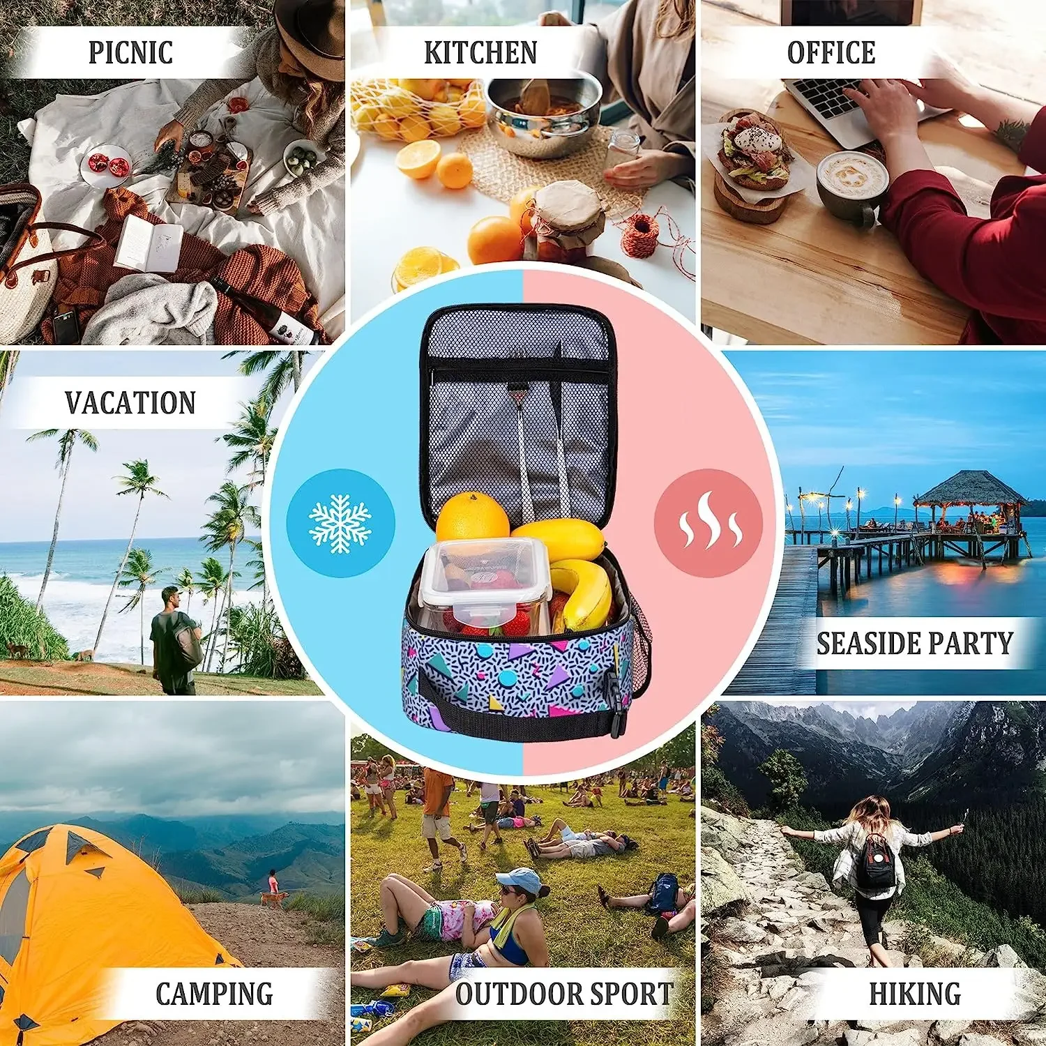 Изолированная сумка для обеда в стиле ретро 80S 90S герметичная многоразовая