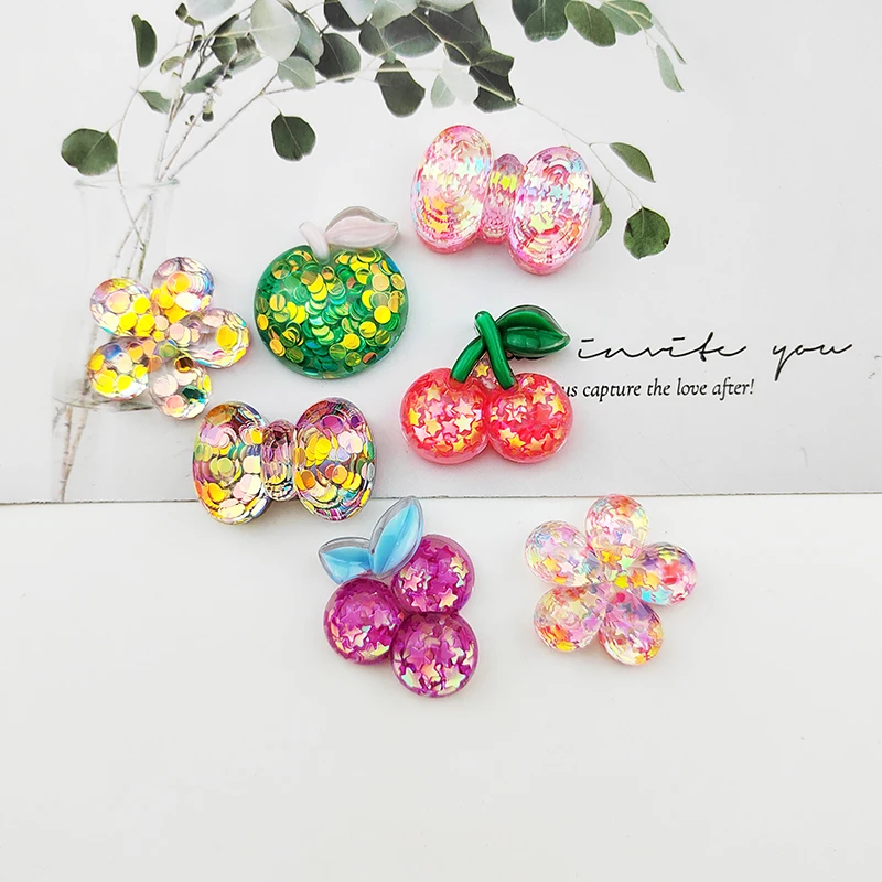 

10PCS Resin Heart And Fruit Flatback Cabochon Scrapbook Padded Appliqued For DIY Handmade Kawaii Children Hair Clip Accessories