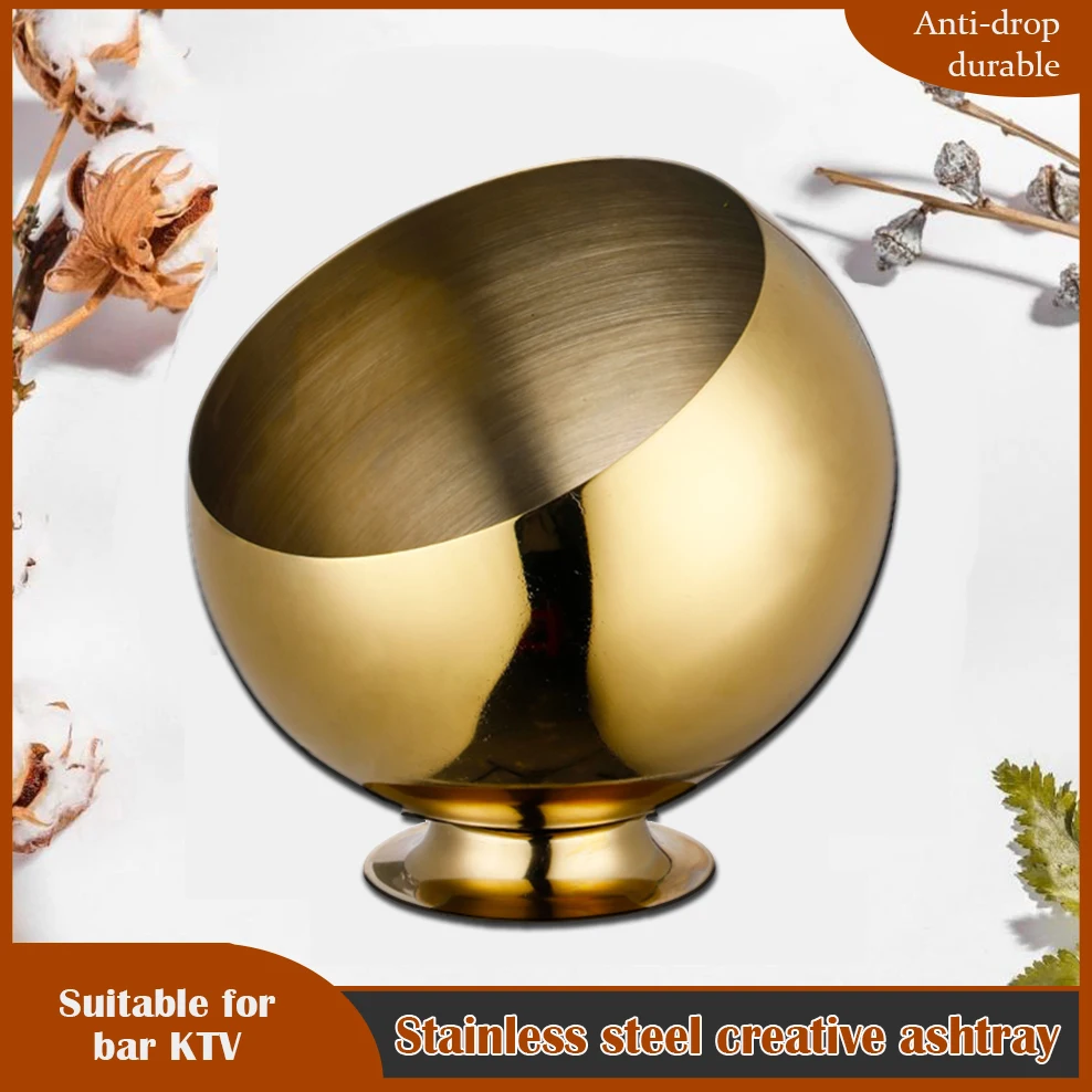 

Thickened Stainless Steel Ashtray Spherical Oblique Mouth Windproof Ashtray For Bar KTV Internet Cafe Multifunctional Ashtray