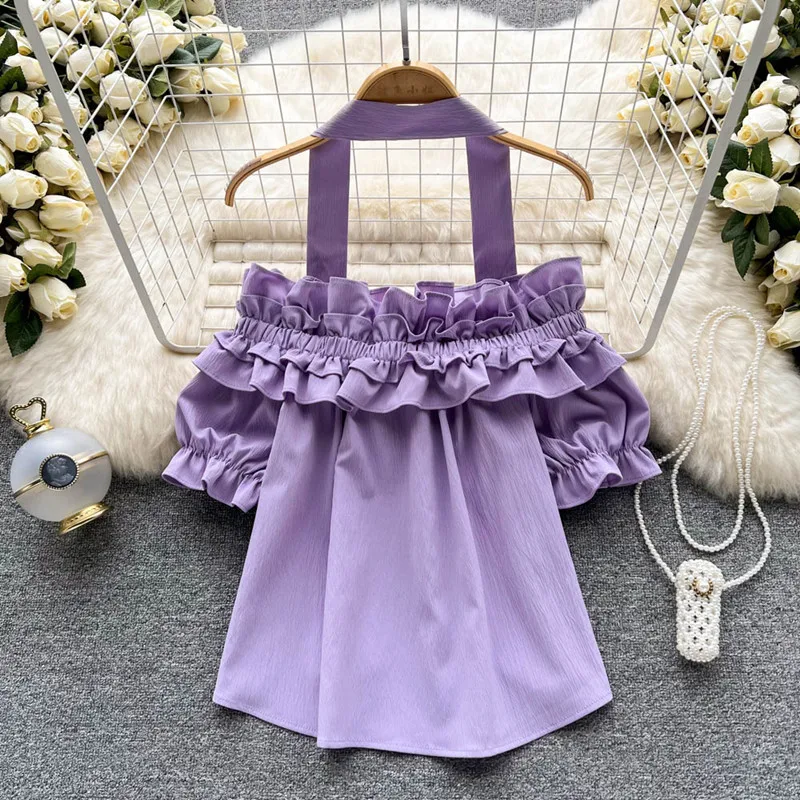 

Hanging neck vest suspender new summer loose hollow out off shoulder Backless Tops blusas mujer de moda 2022