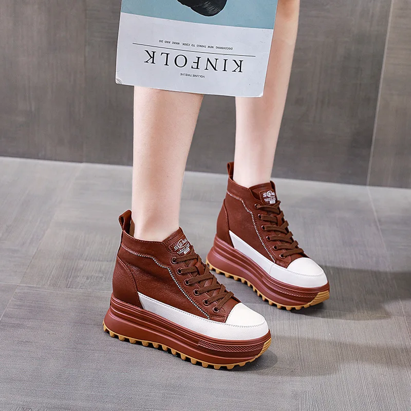 

Женские ботинки на высоком каблуке, однотонные водонепроницаемые и Нескользящие ботинки из натуральной кожи на толстой нескользящей подош...