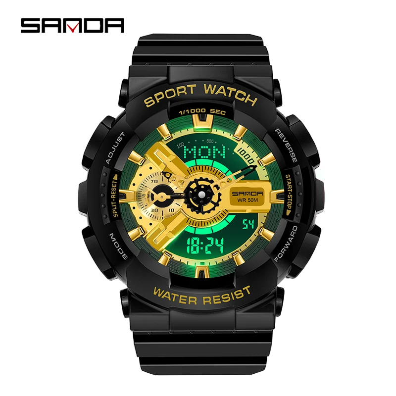 

SANDA Men's Watches Black Sports Watch LED Digital 3ATM Waterproof Military Watches S Shock Male Clock relogios masculino
