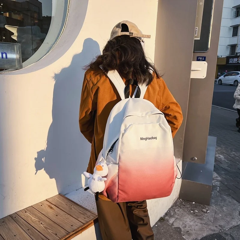 

Canvas Women Backpack Gradient Personality School Bag for Teenage Girls College Style Large Capacity Travel School Back Pack