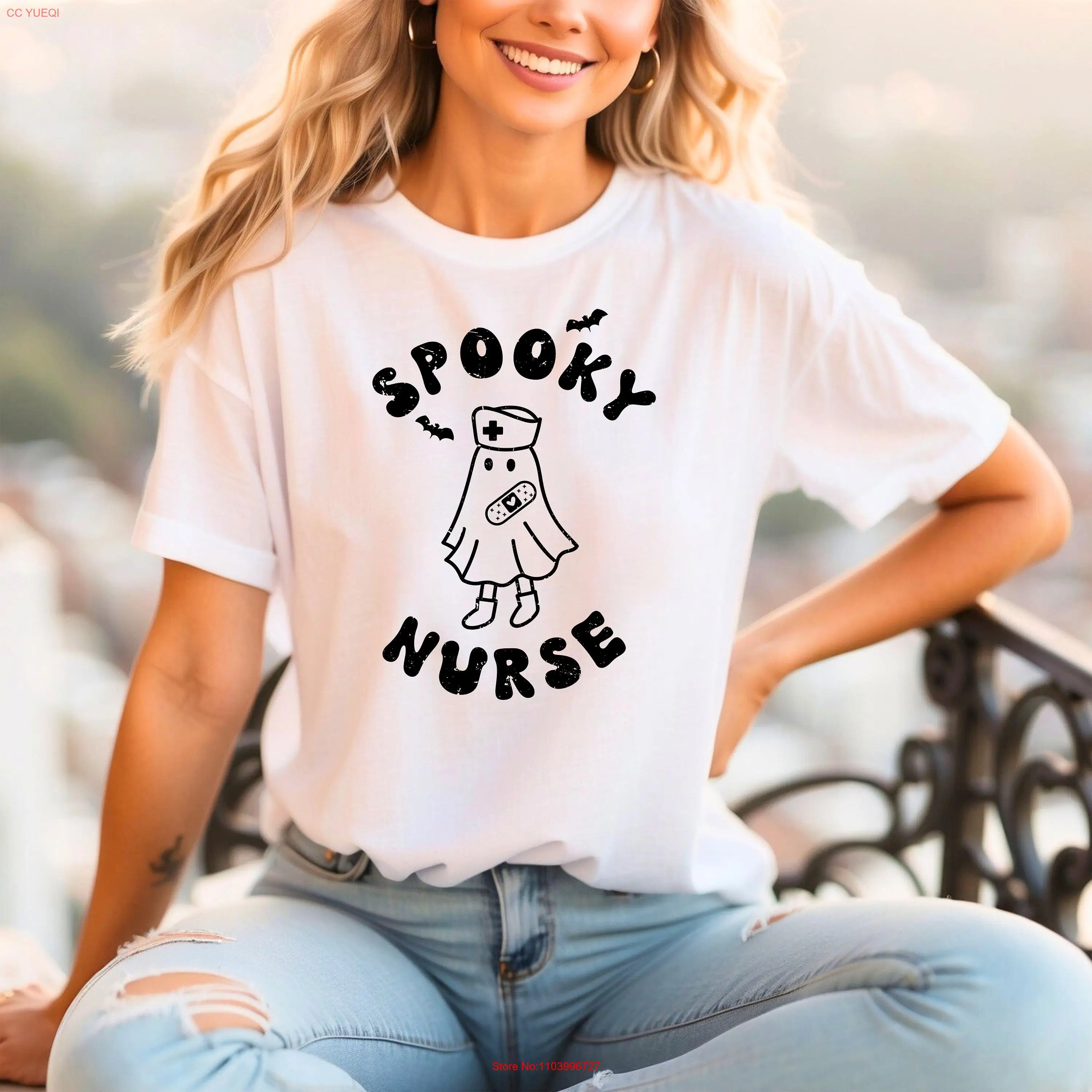Футболка Comfort Colors Ghost Nurse на Хэллоуин жуткий Boo Crew осенняя с длинными или короткими