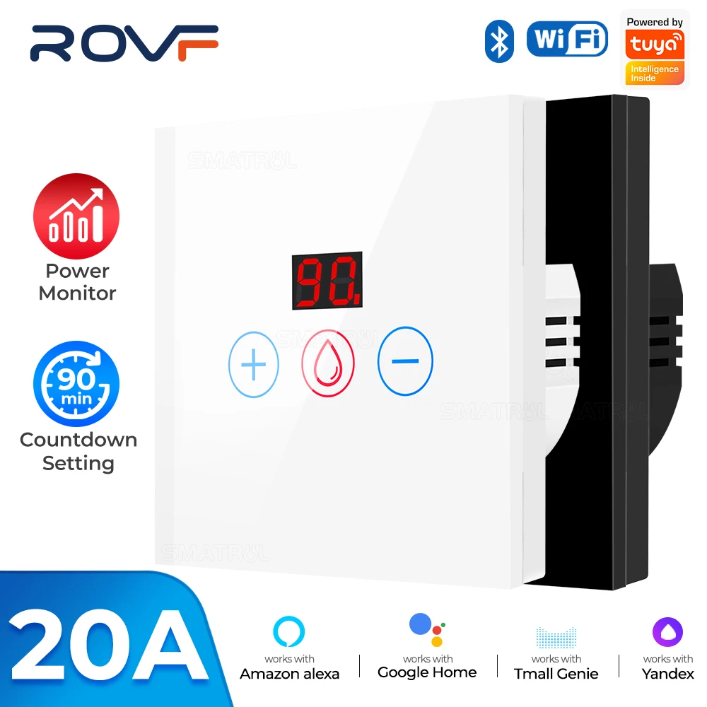 

Tuya Smart 4400W 20A Power Monitor With 10-90 Min Timer WiFi Boiler Switch Water Heater Air Conditioner EU UK Voice Works