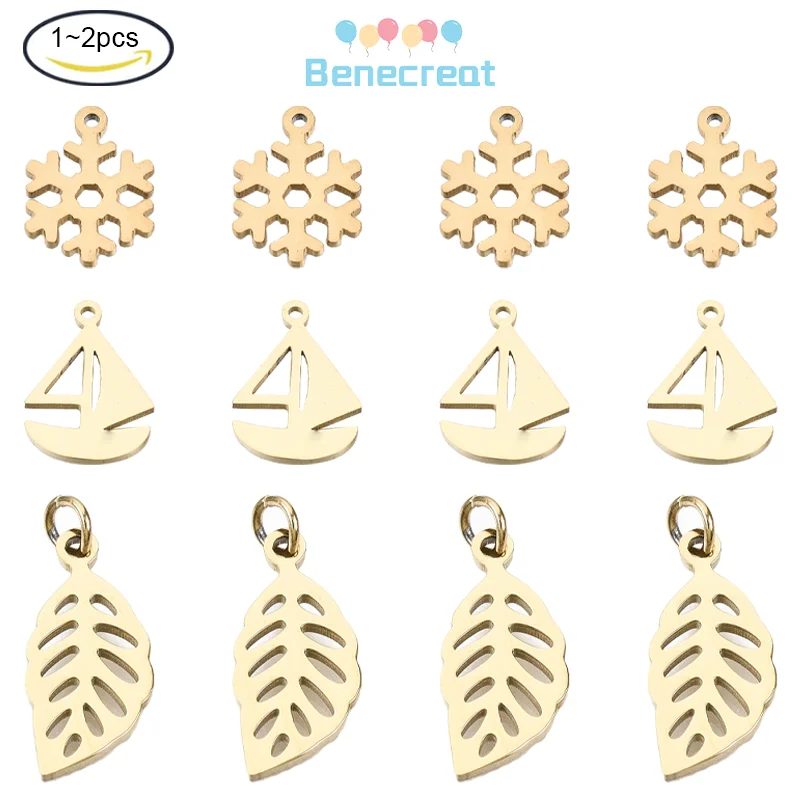 

1-2PC 304 Stainless Steel Charms with Jump Rings Laser Cut Real 14K Gold Plated for Jewelry Making DIY Bracelets
