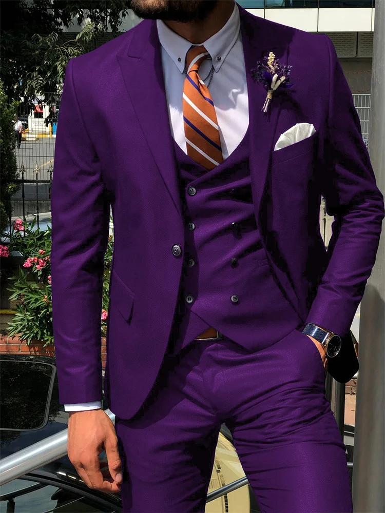 ANNIEBRITNEY Dark Blue 3 Piece Slim Men Fashion Suit Cutsom Groom Wedding Tuxedo Prom Wedding Tailor Made Men Suit With Pants images - 6