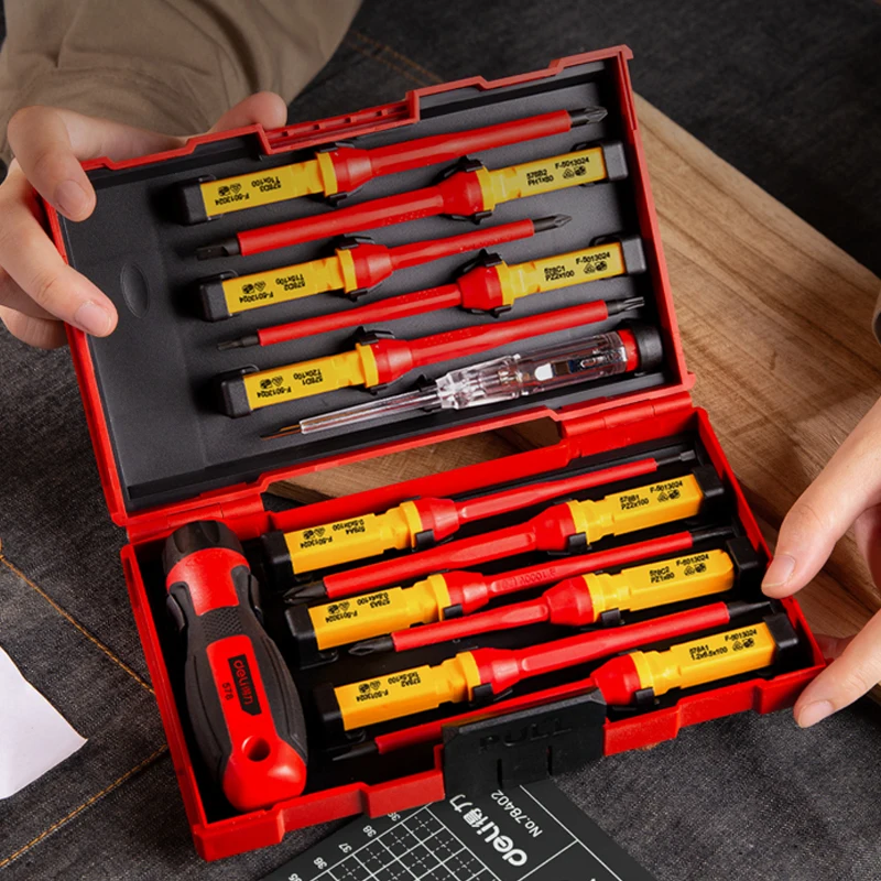 

Deli 7/12 Pcs Magnetic Insulated Screwdriver Set Electrician Slotted/Phillips Screwdriver Bits Kit Set Multifunctional Hand Tool