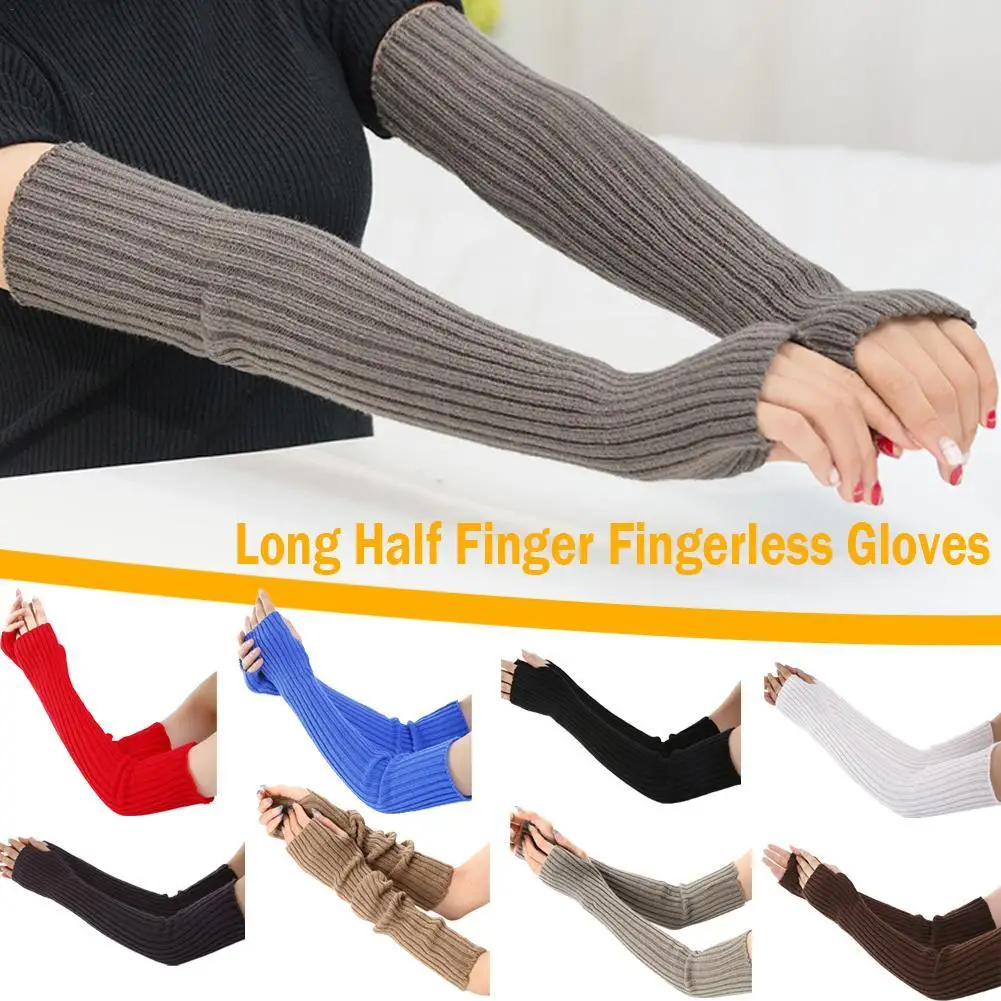 

Knitted Arm Sleeve Long Thermal Arm Sleeve Stretch Knit Fingerless Mittens Color Classic Woolen Guard Arm