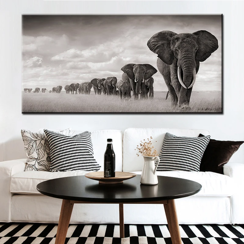 

Modern White Black Animals Posters and Prints Wall Art Canvas Painting African Elephant Pictures for Living Room Cuadros Decor