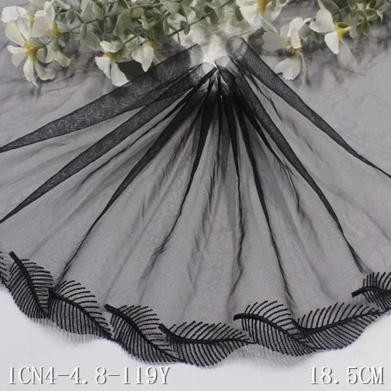 

30Yards Leaf Embroidered Lace Trim Black White Mesh Tulle Clothes Accessory Lingerie Bra Girl's Dancing Dress Sewing Fabrics DIY