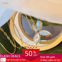 pearl and mermaid tail necklace romantic gifts white shell fishtail necklace 18k gold diamond pearl women real gold jewelry