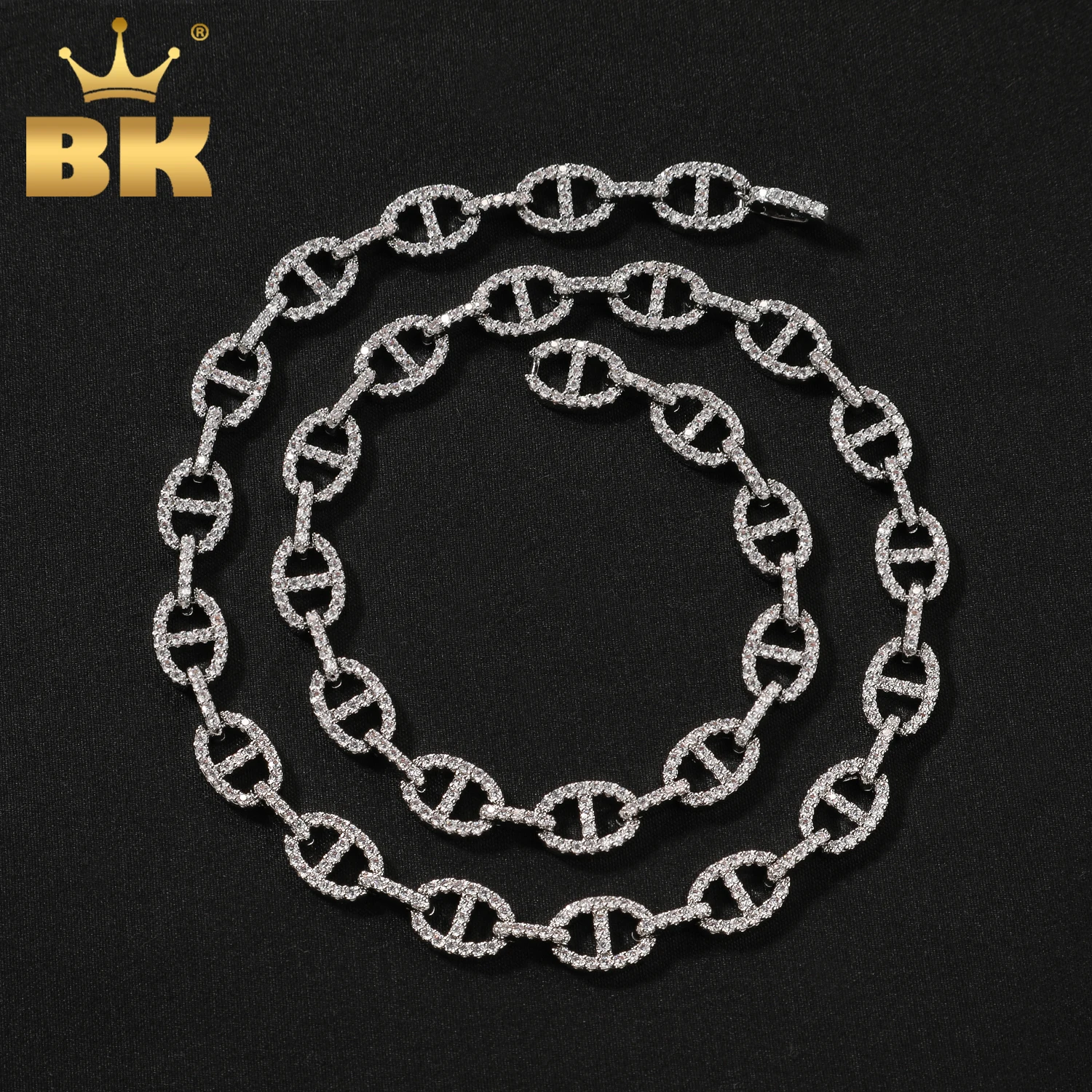 Фото Ожерелье-цепочка TBTK Iced Out в форме свиного носа, полностью инкрустированное кубическим цирконием, с звеньями в форме кофейных зерен, хип-хоп чокер для мужчин и женщин, рэперские украшения №2