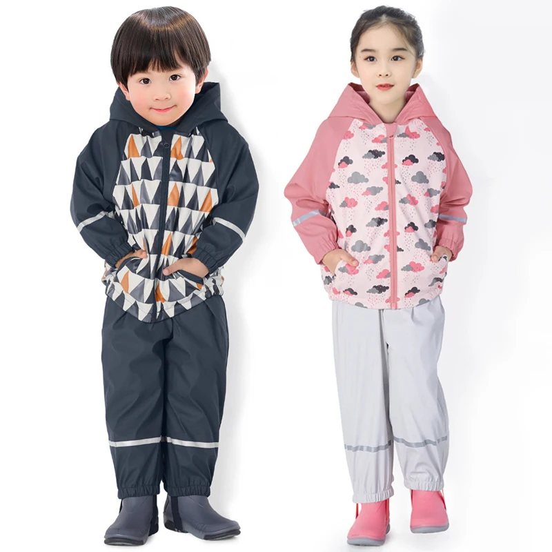 Rain Fleece Jacket Pants Boy Suits Waterproof Baby Girls Clothing Set Hooded Coat Overalls Sport ChildrenTracksuit Kids Outfits
