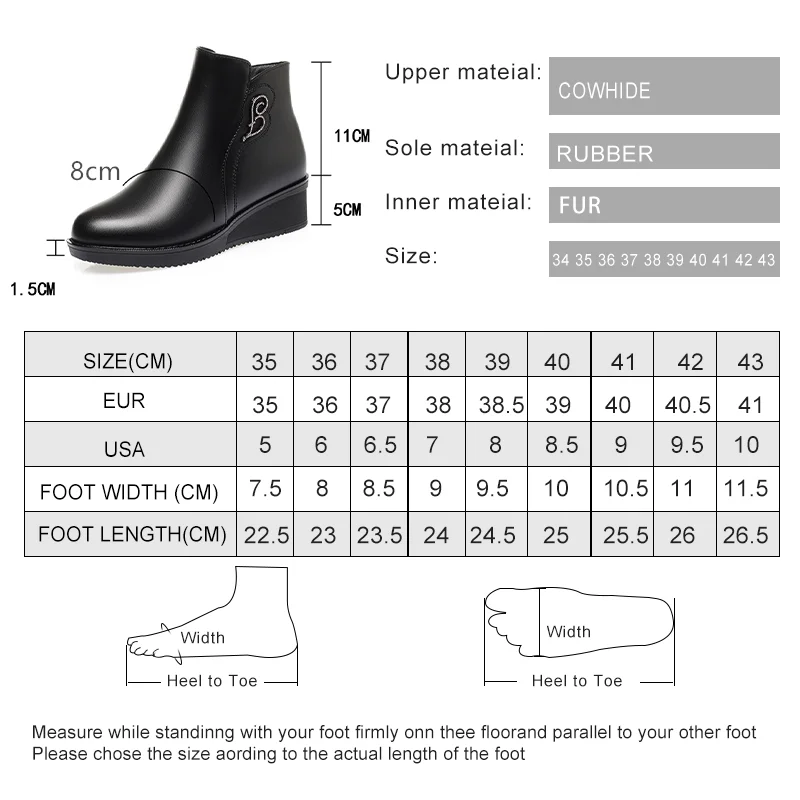 AIYUQI Women Snow Boots Wedge 2023 New Large Size 41 42 Genuine Leather Mom Winter Boots Wool Mid Heel Casual Ladies Short Boots