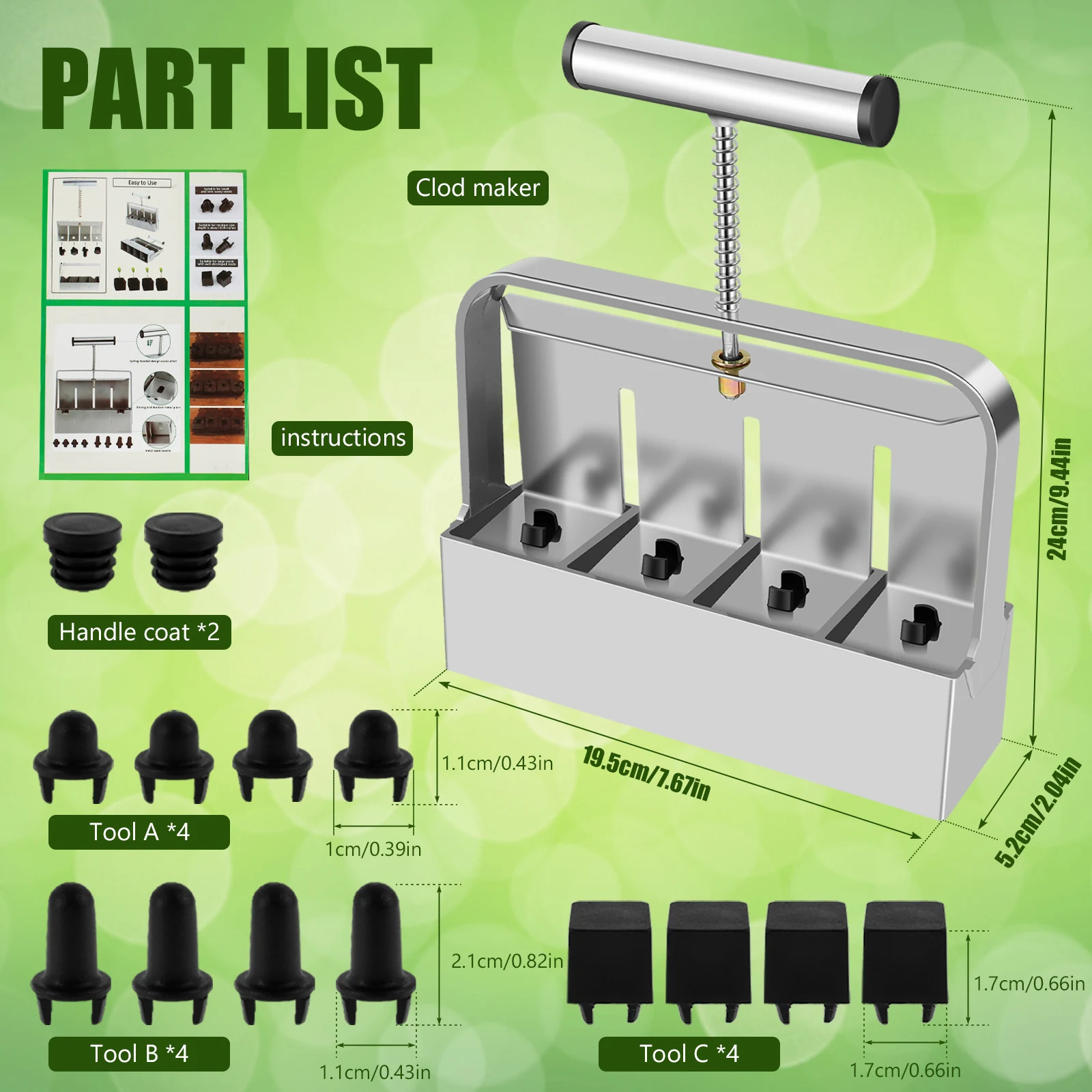 

1.57×1.97inch Handheld Seed Block Maker Tool Sturdy Micro Soil Blocking Tool Soil Blocker Set Manual Quad Soil Block Maker