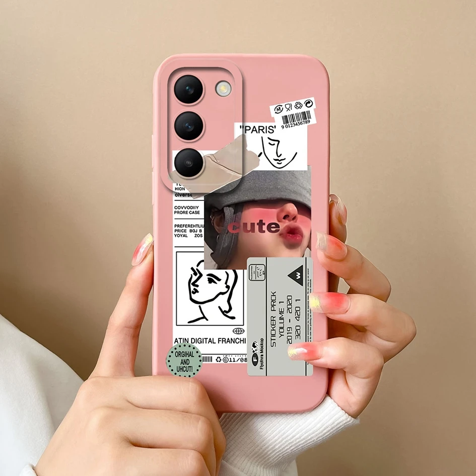 Совместим с Vivo V30 Lite V30SE V30E защитный чехол мультяшным узором жидкий силикон милые