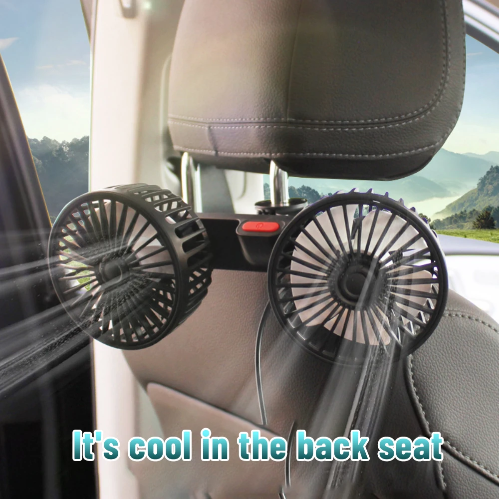 

Portable Car Suv Fan Durable Car Fan Dual Head 360 Degree Rotation Universal Car Seat Back Powerful Fan For Car Car Accessories