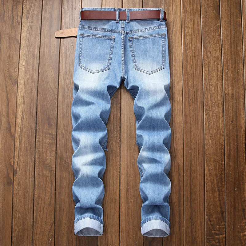 New Spring And Autumn Men Jeans Classic Nostalgia Blue Ripped Pants Large Size Casual Straight Leg Pants Fashion Street Clothes