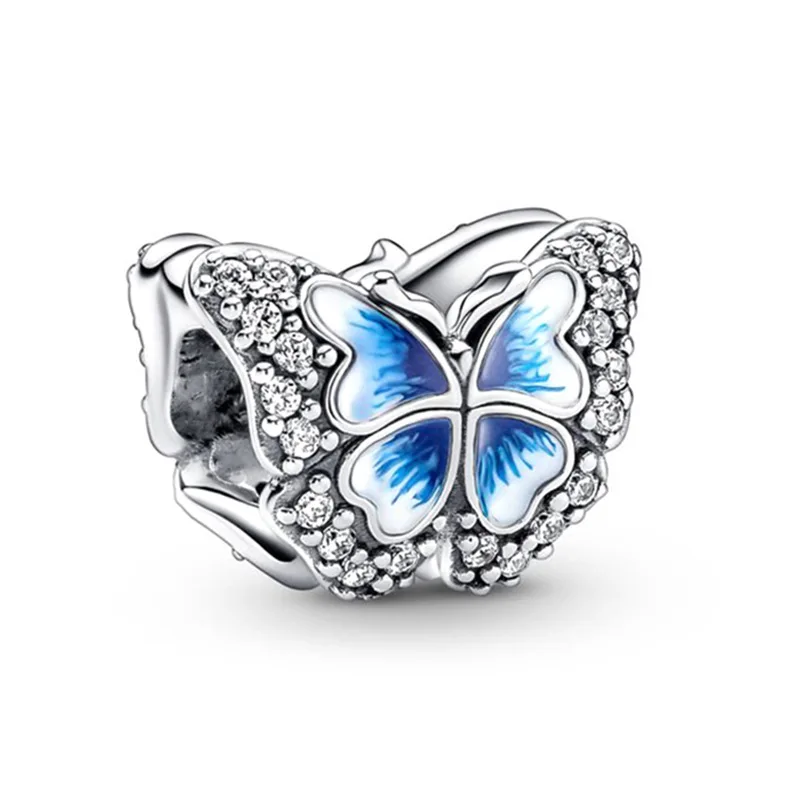 Fashion Blue Butterfly Mothers' Day Cartoon Animals Beads Fit Original Pandora Charms Dangle Pendant DIY Bracelet Women Jewelry