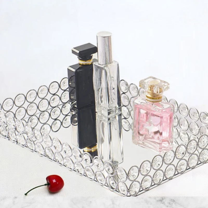 

Crystal Cosmetic Tray Decorative Vanity Mirrored Jewelry Trinket Organizer Trays Vanity Makeup Tray Decorative Trays