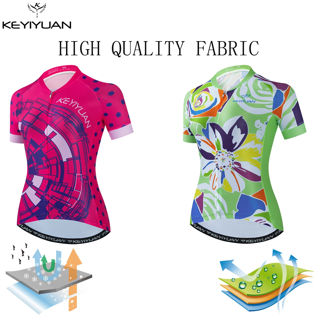 KEYIYUAN Women's Short Sleeve Cycling Jersey Riding Bicycle Shirts Summer Bike Clothes Road MTB Wear Maillot Cyclisme Femme