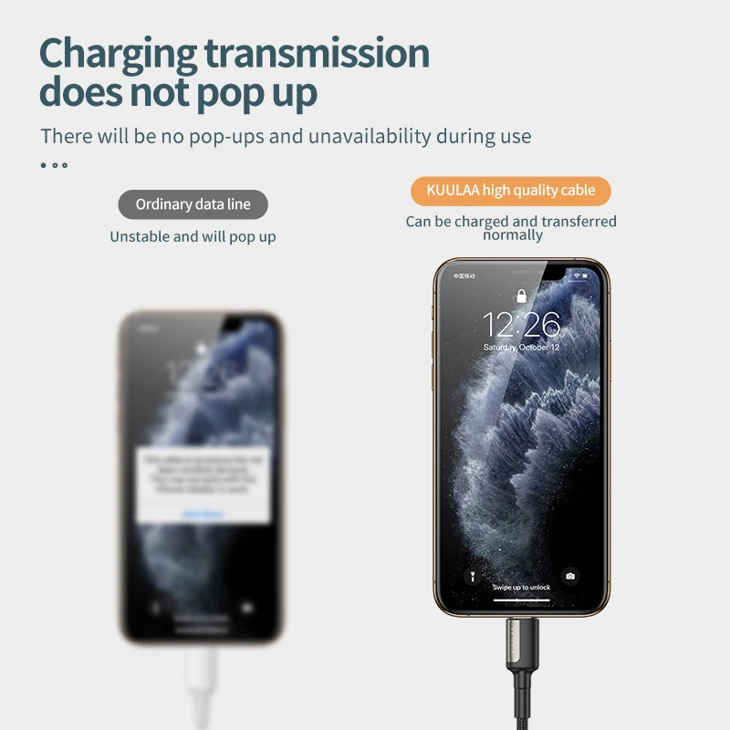 KUULAA USB Cable for Lightning 2.4A Fast Charging Cable for iPhone 14 13 12 11 Pro Max Xs X 8 7 Plus Wire USB Data Charge Cable