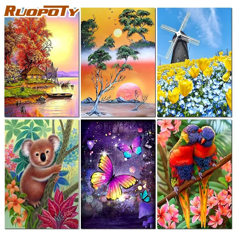 

RUOPOTY Diamond Painting Animal Diamond Embroidery White Tiger Full Square Mosaic Cross Stitch Decor For Home