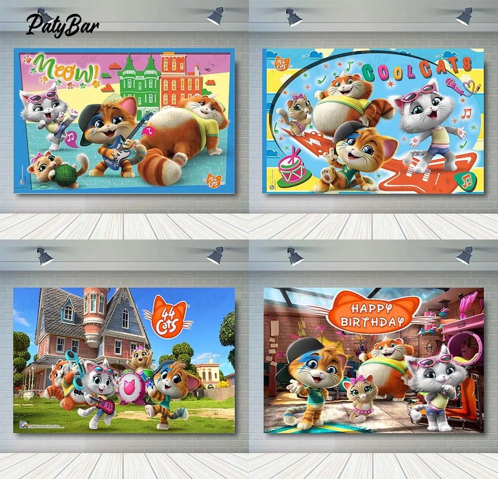 Виниловый фон для фотосъемки с изображением кота из мультфильма Кот 44 дюйма
