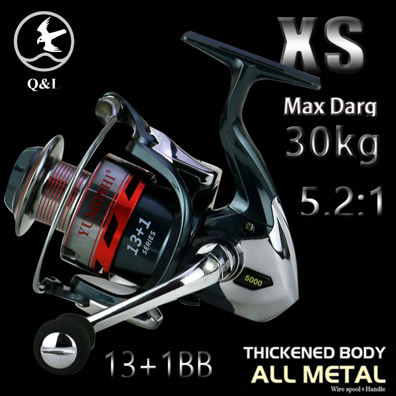 

Q&L 2022 XS All Metal Cup Spinning Reel japan high strength Spinnning Fishing Reel 30kg Max Drag 5.2:113+1BB CNC rocker arm