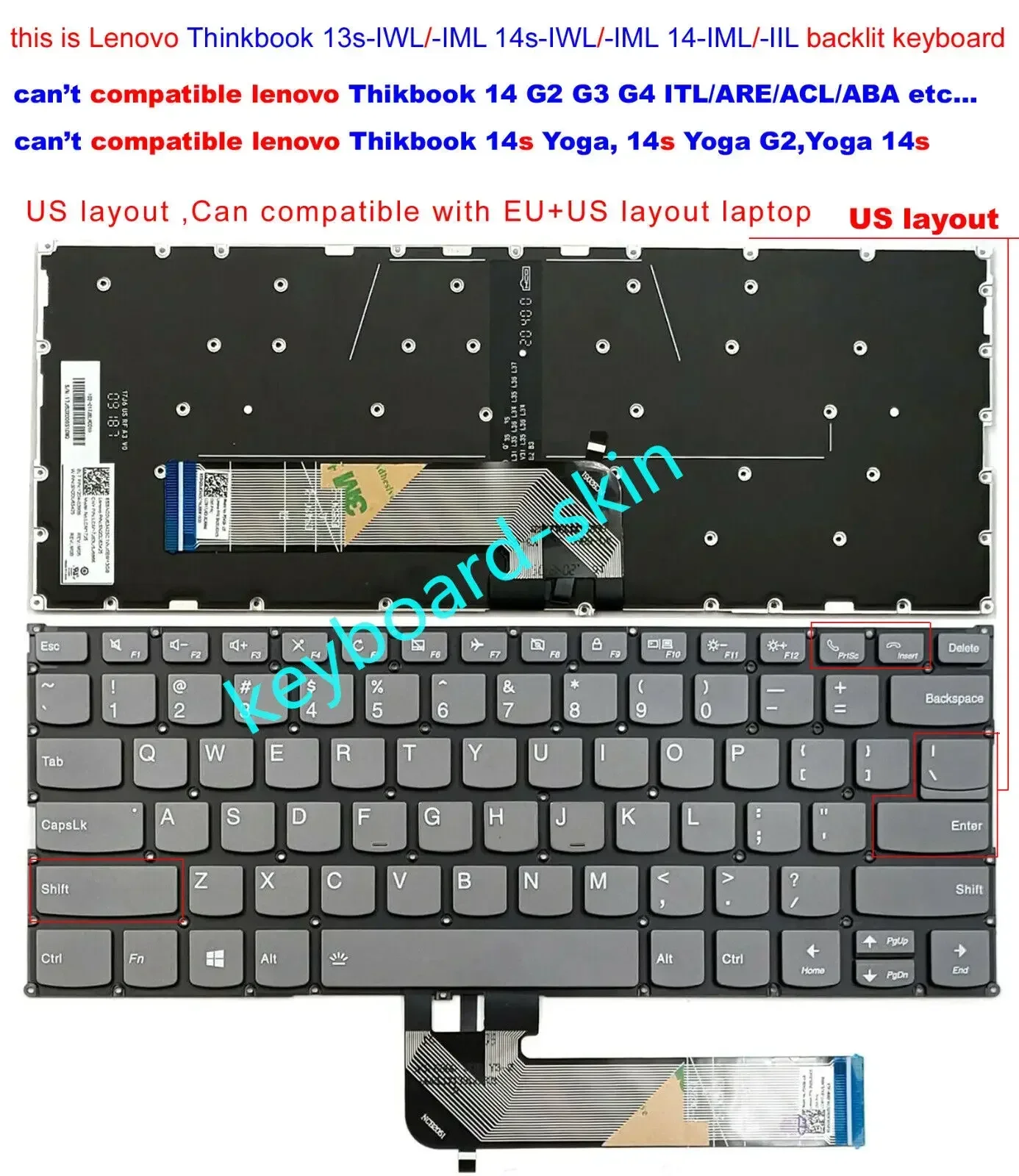 Фото Новая американская клавиатура с подсветкой для ноутбука Lenovo ThinkBook 13s-IWL 13s-IML 14s-IWL 14s-IML 14-IML 14-IIL №1