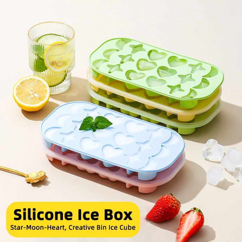 

Obelix Silicone Ice Cube Tray DIY Jelly Frozen Ice For Kitchen Whiskey Cocktail Tools Mini Heart Star Moon With Lid Ice Moulds