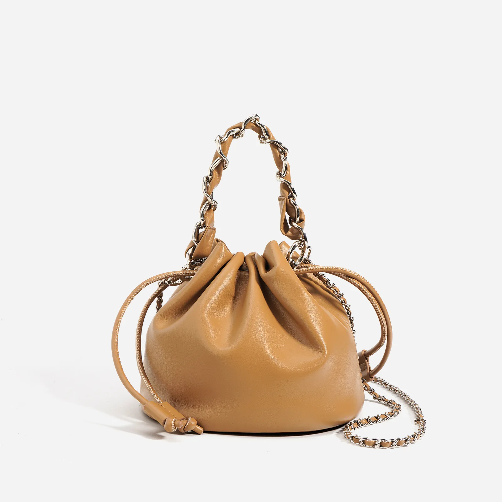 2023 New Arrival Genuine Leather Bucket bags for women High-end Drawstring Shoulder Bag with Chain Versatile Handbags