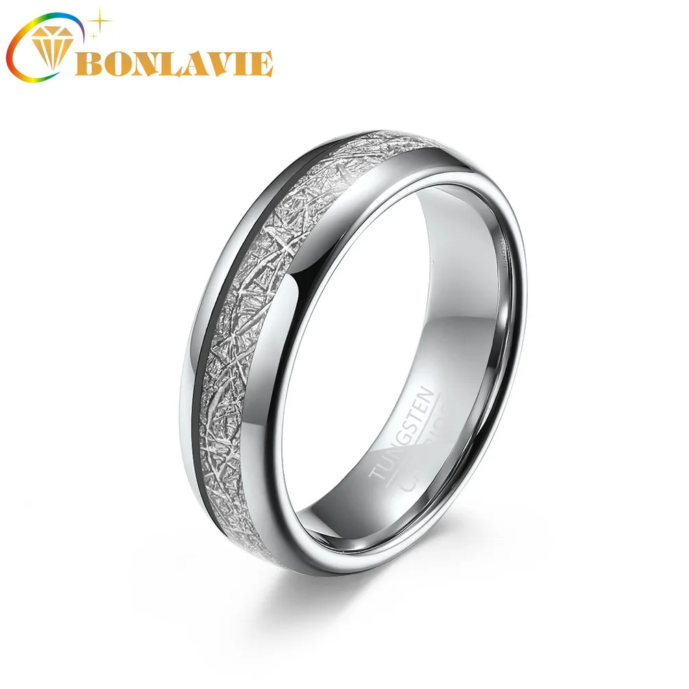 

BONLAVIE 4mm 6mm 8mm Arc Ice Silk Tungsten Steel Ring Men and Women Couples Marriage Proposal Wedding Ring