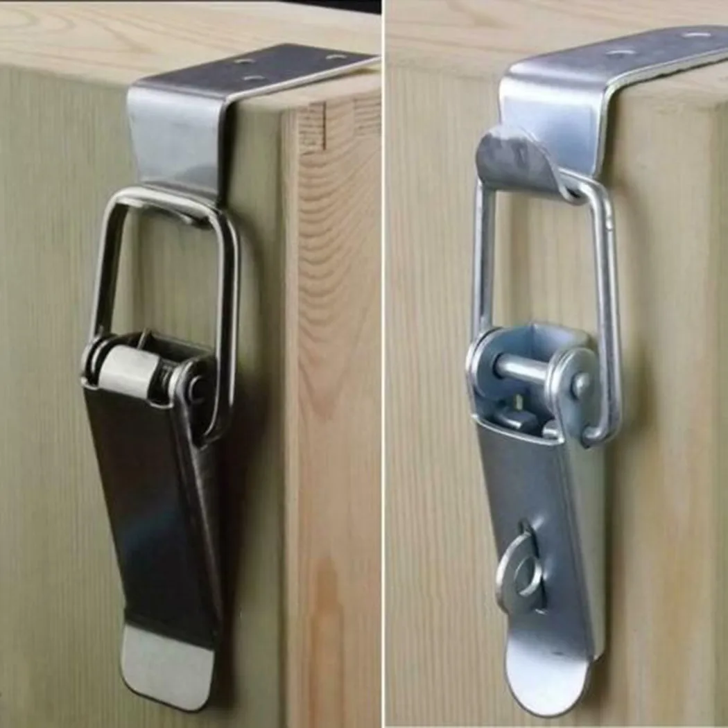 

4pc 90° Stainless Steel Spring Loaded Draw Toggle Latch Clamp Clip Locking Hasps Suitcase Chest Toggle Catch Clasp Box Hinges