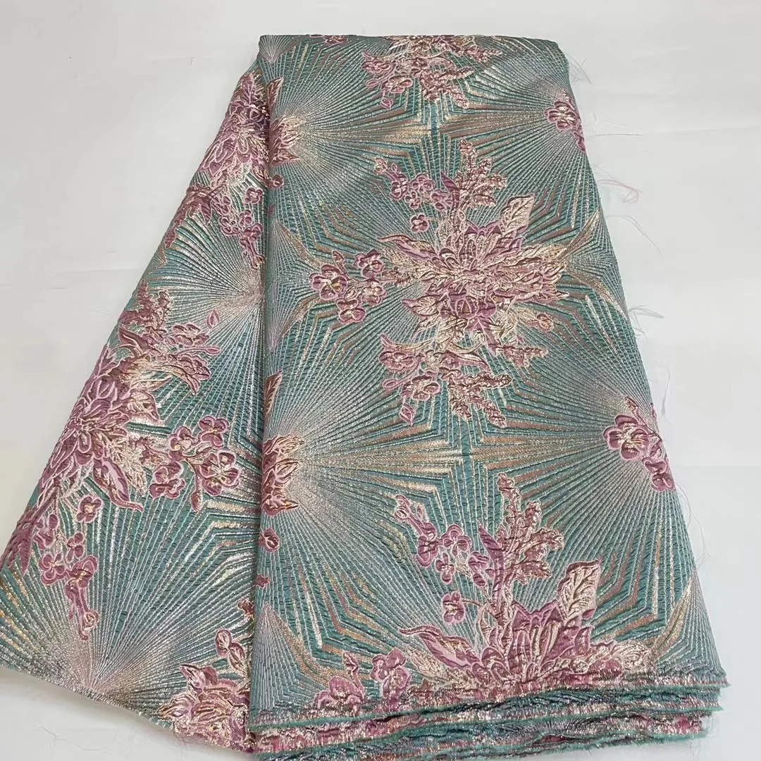 

Африканское парчовое жаккардовая кружевная ткань 2023 Нигерия золотая линия Тюль кружевная ткань для женского вечернего платья NMJ5586