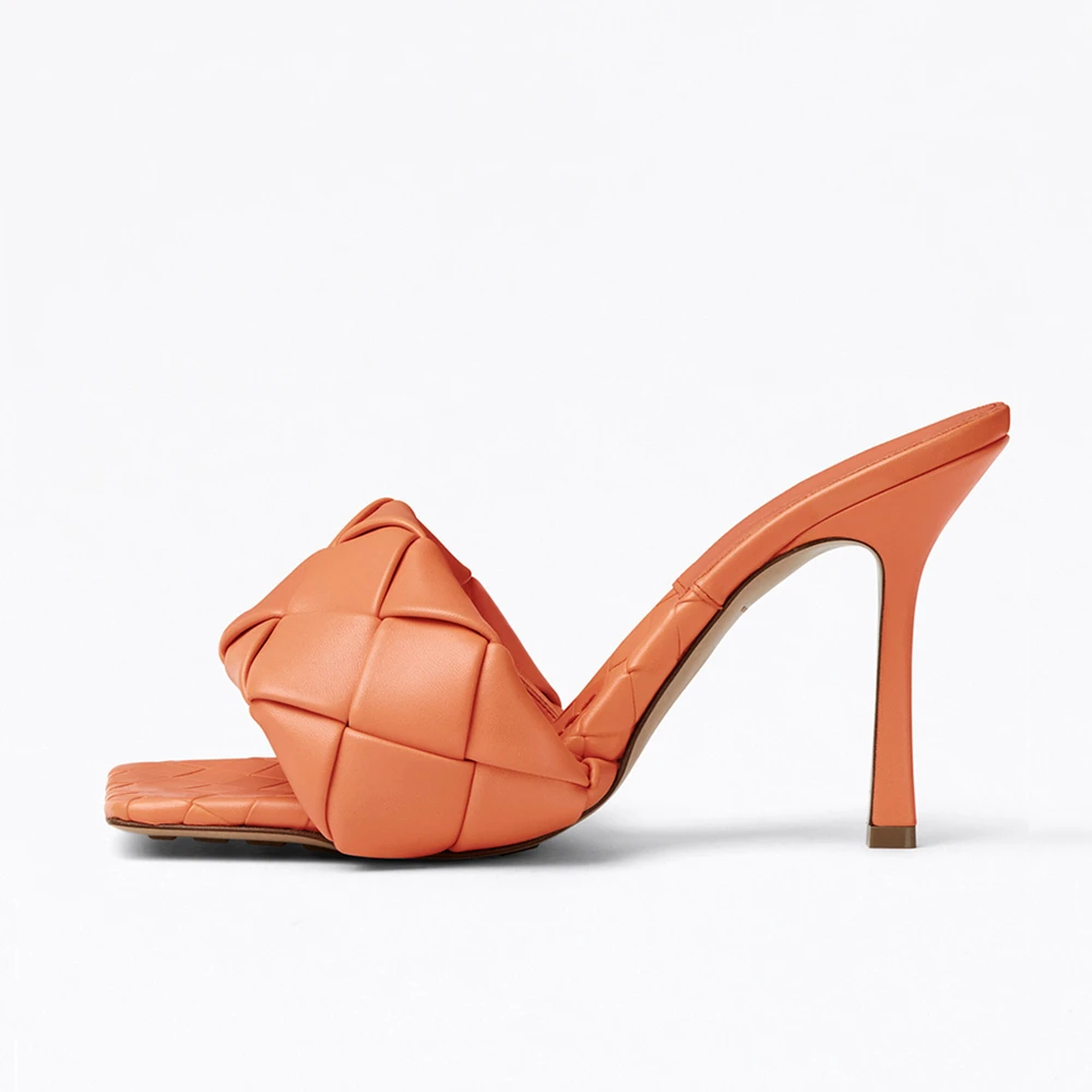 Women's Square Toe Cross Rhombus Weave Slippers Sexy Fashionable Stiletto High-Heel Sandals Dress Party Shoes Wedding Pumps