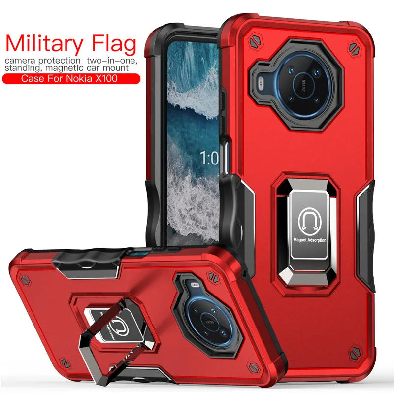 

For Nokia X100 Case Shockproof Armor Rugged Car Magnetic Ring Stand Holder Phone Cases For Nokia X100 Back Cover