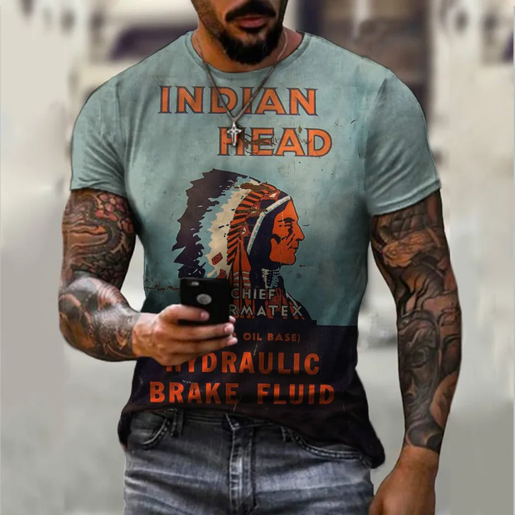 

Summer Indian Style Print T Shirt Motorcycle Tees Tops Unisex Clothing Casual Oversize Round Neck Compassionate Short-sleeved