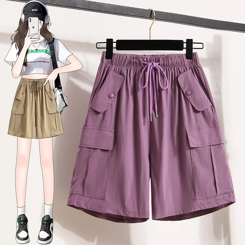 Cargo Shorts For Women 2023 Summer Multicolor Baggy Elastic Waist Short Pants With Side Pockets European And American Style Wear