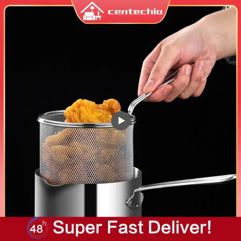 

Mini Frying Pan With Strainer Fryer Universal Leaky Mesh Small Deep Pot Kitchen Supplies 304 Stainless Steel Olecranon Pan