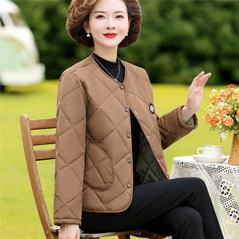 

Легкие стеганые куртки для мам среднего возраста однобортное повседневное зимнее пальто оверсайз с круглым вырезом для женщин X36