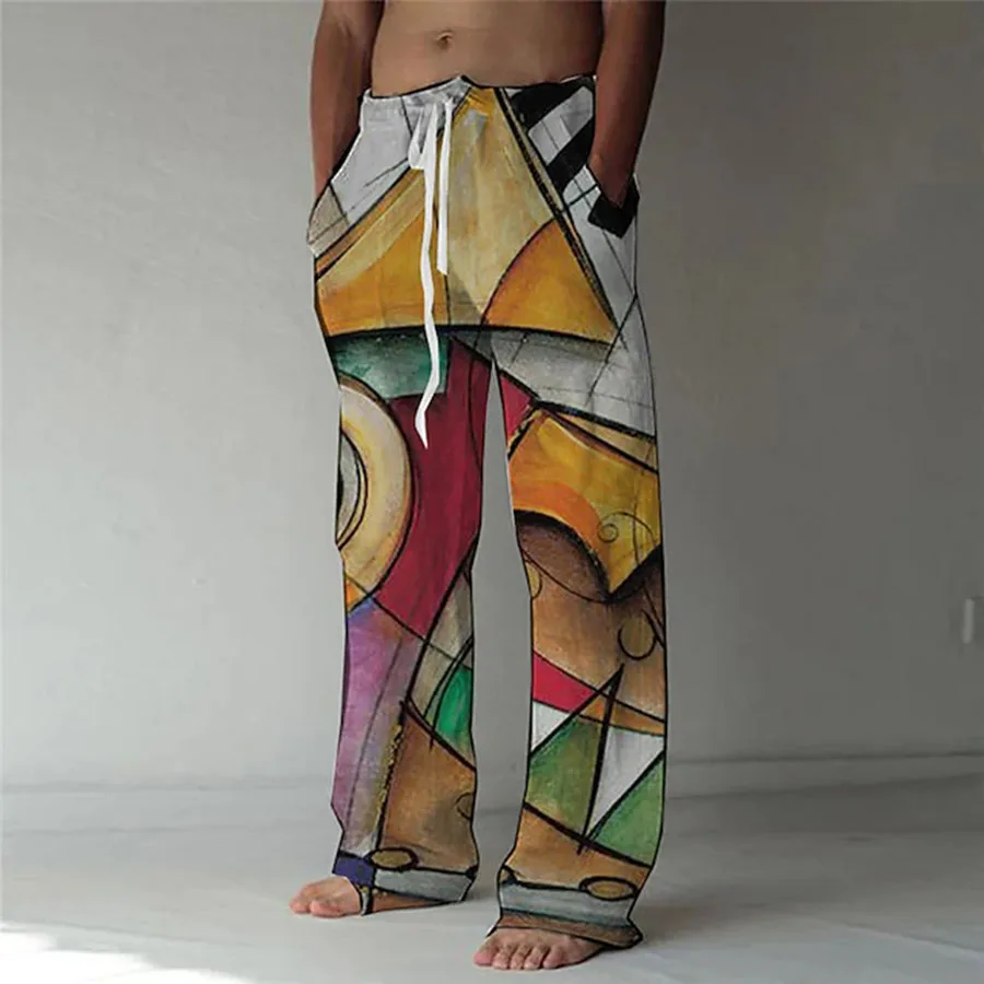 

Мужские свободные брюки составного кроя с цифровой печатью и высокой талией в повседневном стиле