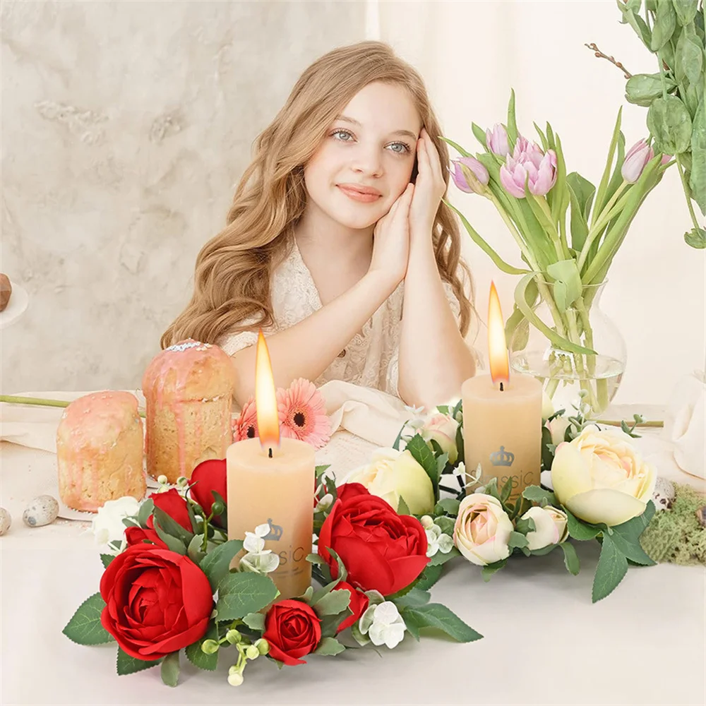 

Роза 20 см, венок для свечей, искусственный Шелковый цветок, подсвечник для свадьбы, Рождества, вечеринки, настольное украшение