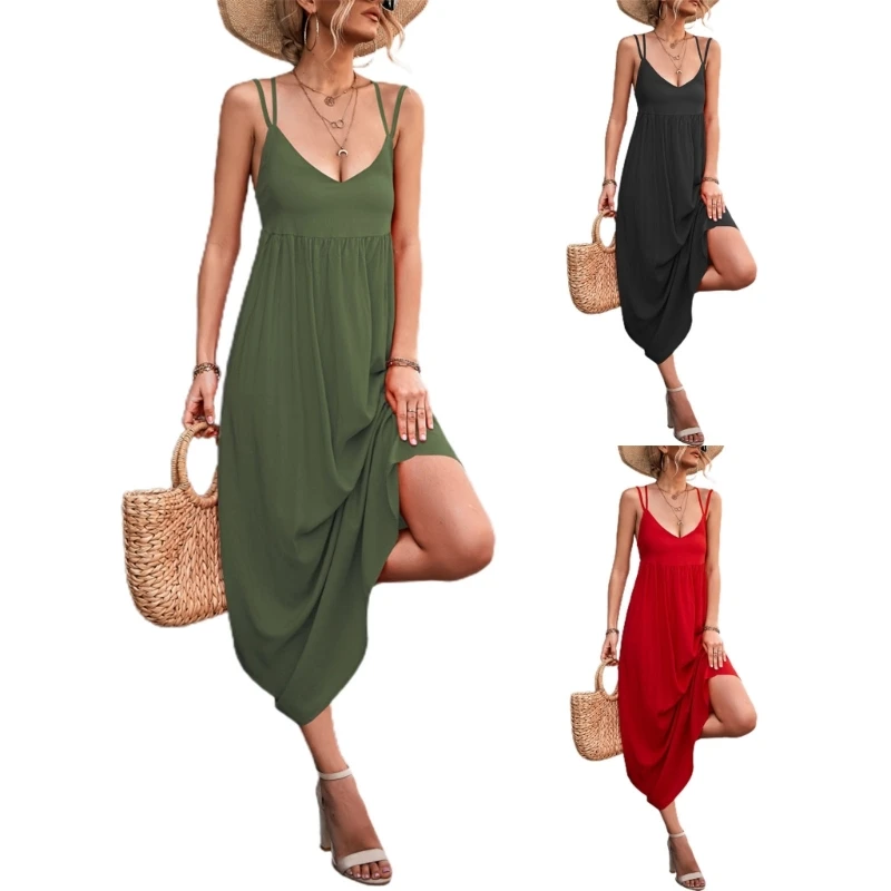

Женское летнее длинное платье с V-образным вырезом и открытой спиной
