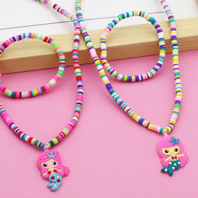 2pcs/Set Clay Beads Necklace Bracelet Jewelry Sets Cute Cartoon Pattern Charm For Children Party Jewelry Kids Birthday Gift Sets images - 6